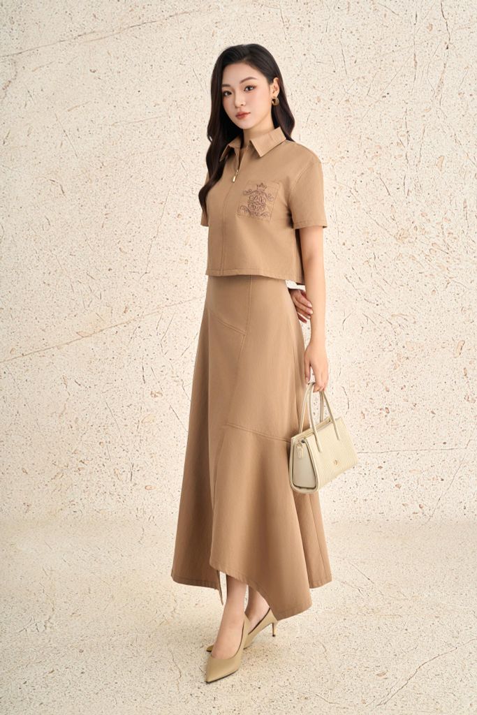 BJD73538 - Chân váy dài dạo phố vải thô mỏng dáng chữ A cạp liền có túi khoá thân sau - PANTIO