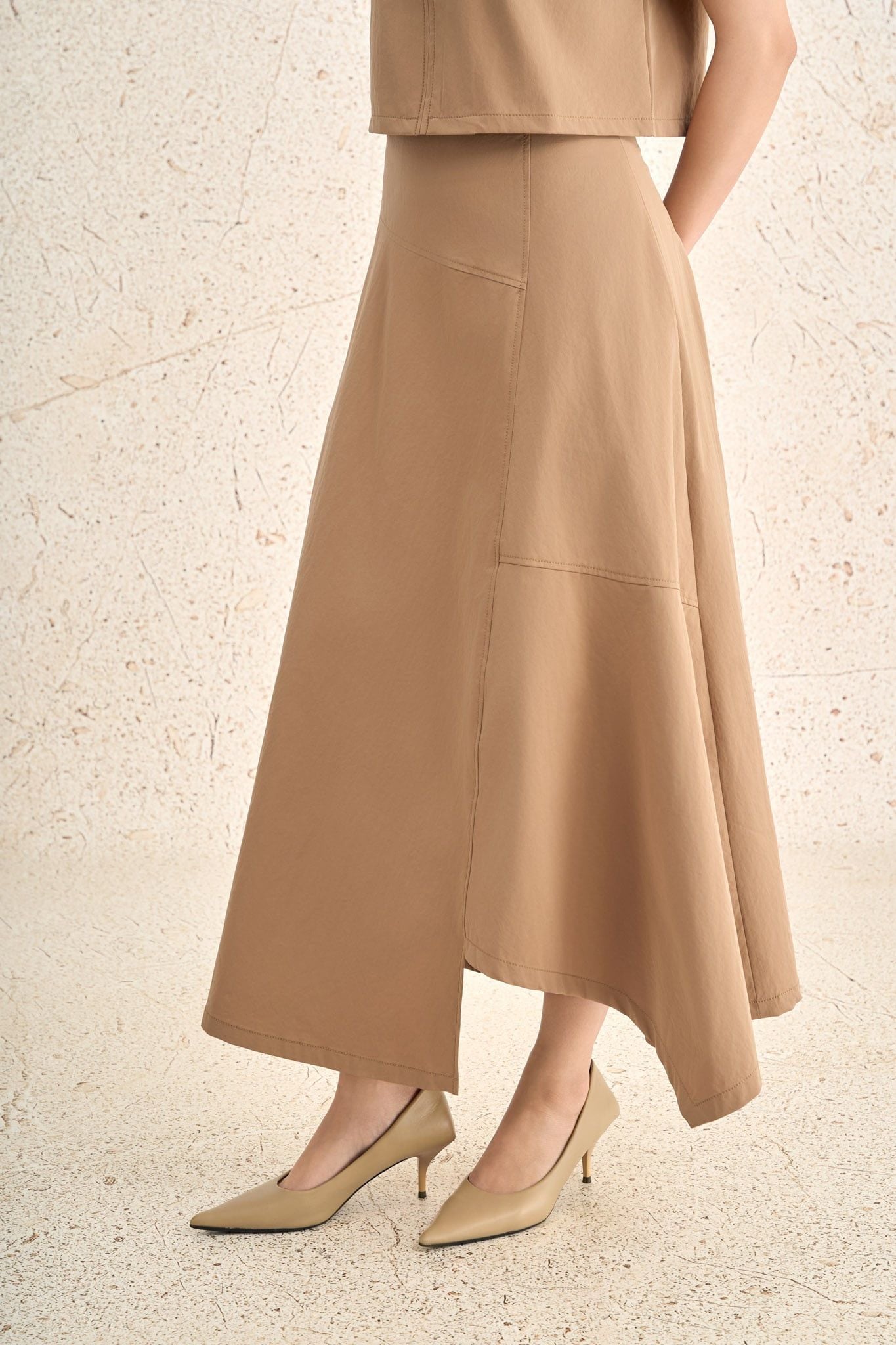 BJD73538 - Chân váy dài dạo phố vải thô mỏng dáng chữ A cạp liền có túi khoá thân sau - PANTIO