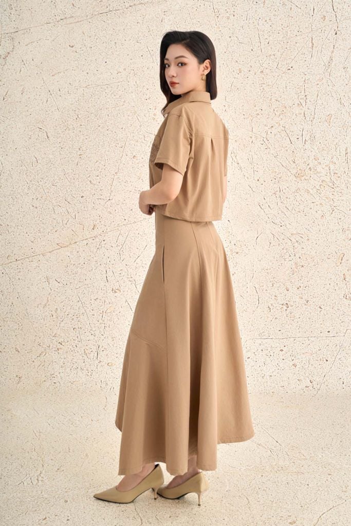 BJD73538 - Chân váy dài dạo phố vải thô mỏng dáng chữ A cạp liền có túi khoá thân sau - PANTIO