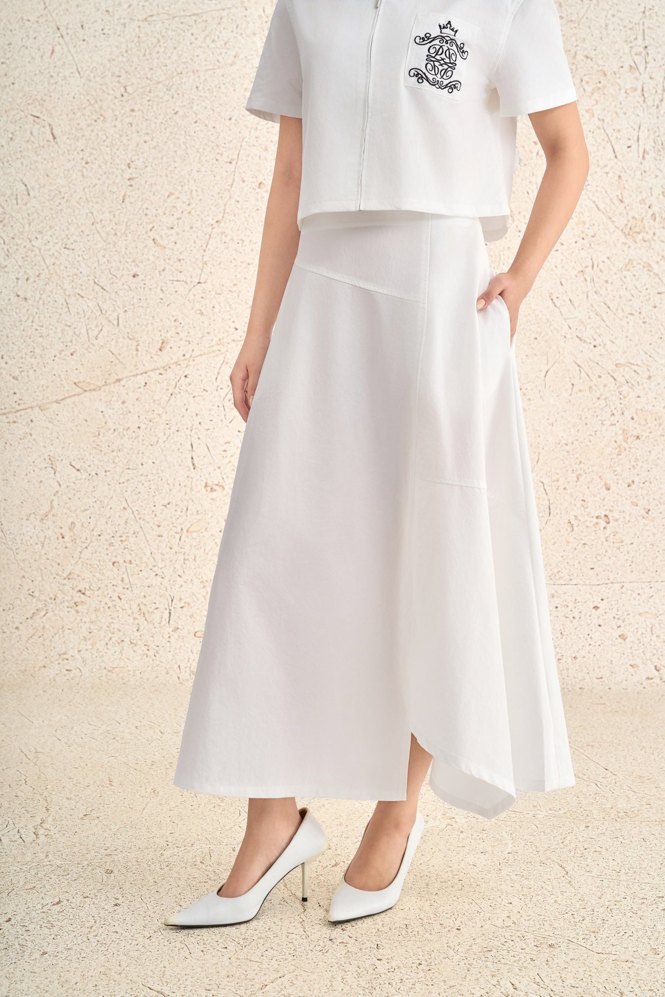 BJD73538 - Chân váy dài dạo phố vải thô mỏng dáng chữ A cạp liền có túi khoá thân sau - PANTIO