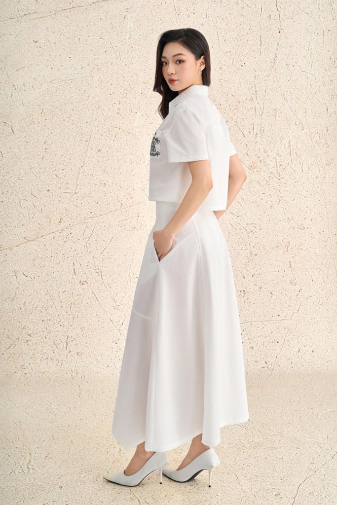 BJD73538 - Chân váy dài dạo phố vải thô mỏng dáng chữ A cạp liền có túi khoá thân sau - PANTIO