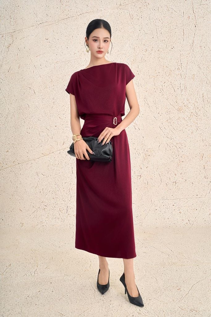 BAS73554 - Áo sơ mi công sở vải lụa dáng suông cổ thuyền tay cộc thời trang - PANTIO