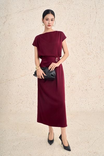 BAS73554 - Áo sơ mi công sở vải lụa dáng suông cổ thuyền tay cộc thời trang - PANTIO