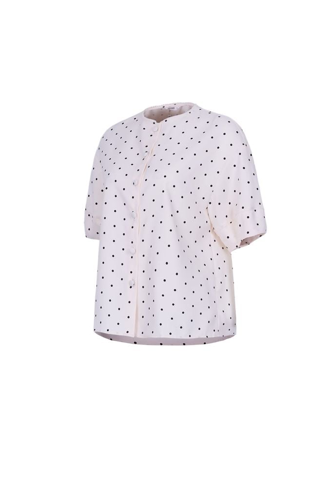 BAS73604 - Áo sơ mi kiểu vải thô dáng suông cổ tròn tay phồng thời trang - JAN.