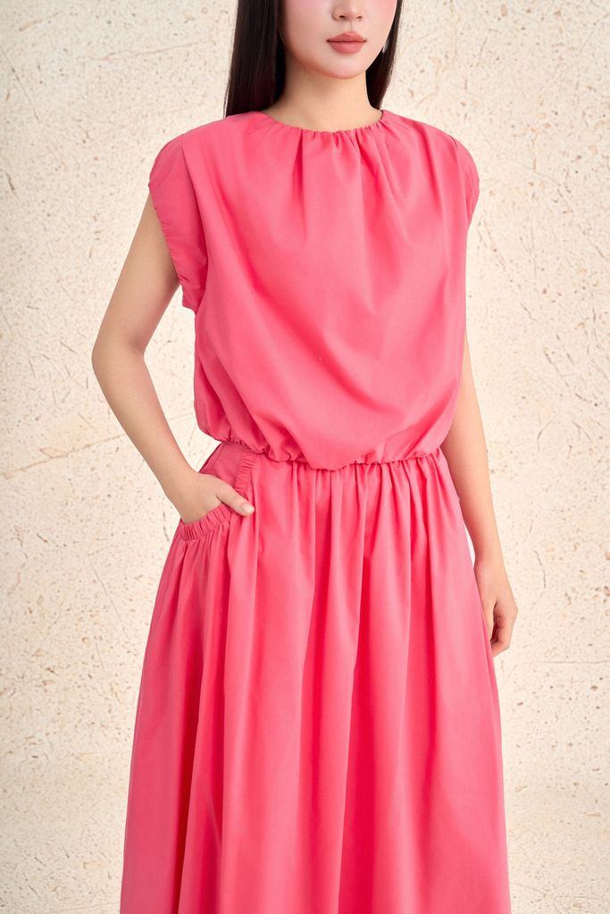 BAS73647 - Áo sơ mi kiểu dạo phố vải thô kate dáng ngắn cổ tròn tay chờm gấu áo bo chun thời trang - PANTIO