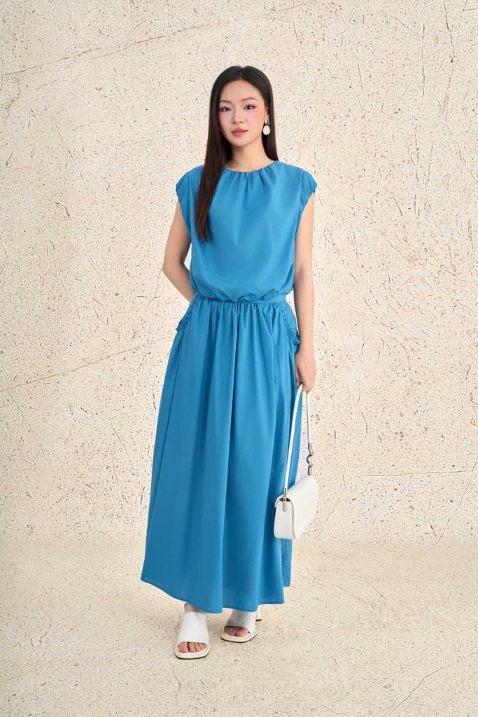 BJD73647 - Chân váy dài dạo phố vải thô kate dáng suông cạp chun thân váy có túi thời trang - PANTIO