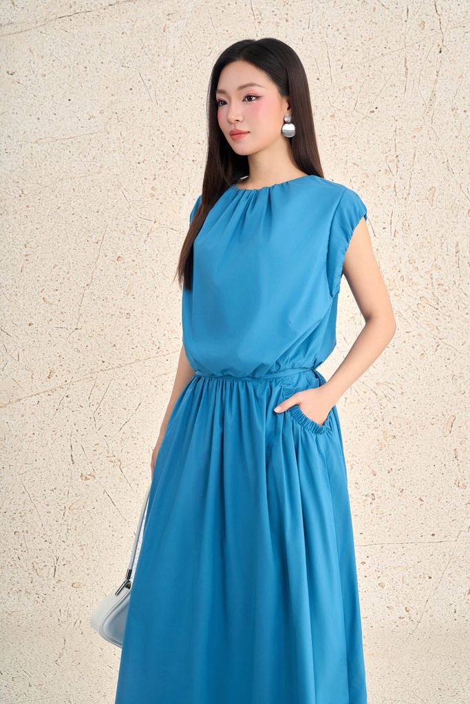 BAS73647 - Áo sơ mi kiểu dạo phố vải thô kate dáng ngắn cổ tròn tay chờm gấu áo bo chun thời trang - PANTIO