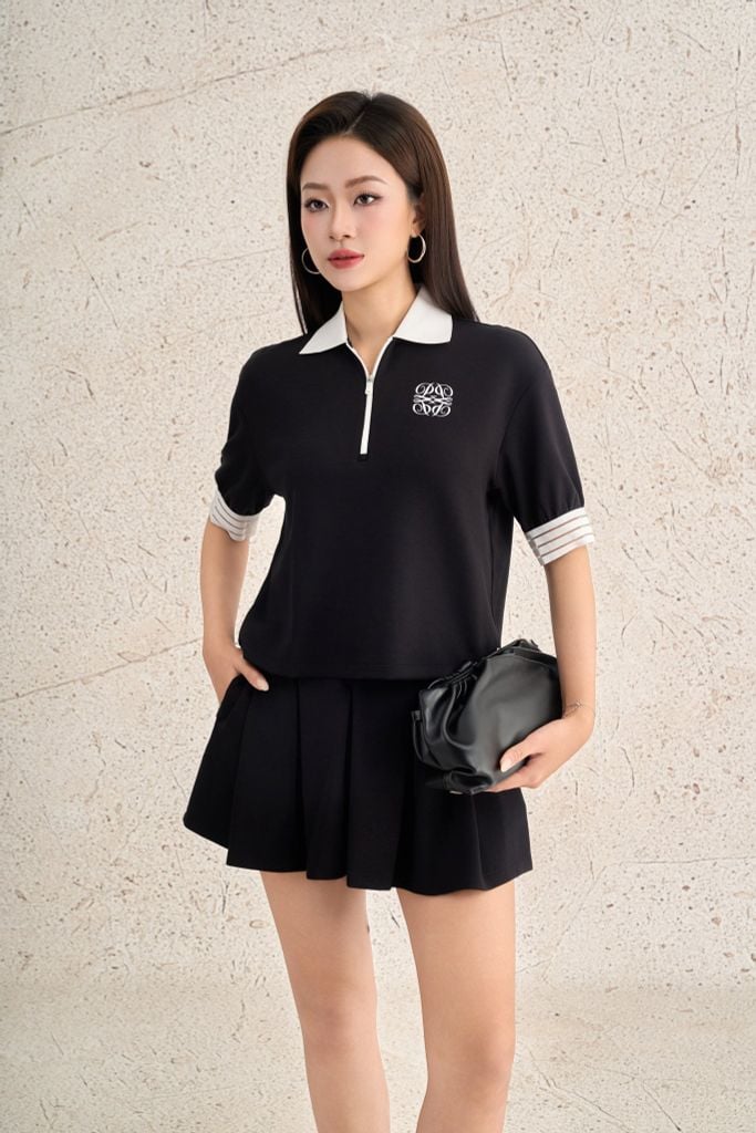 BAT53589 - Áo thun thể thao cao cấp vải cotton dáng ngắn cổ bẻ tay bồng nhẹ thời trang - PANTIO