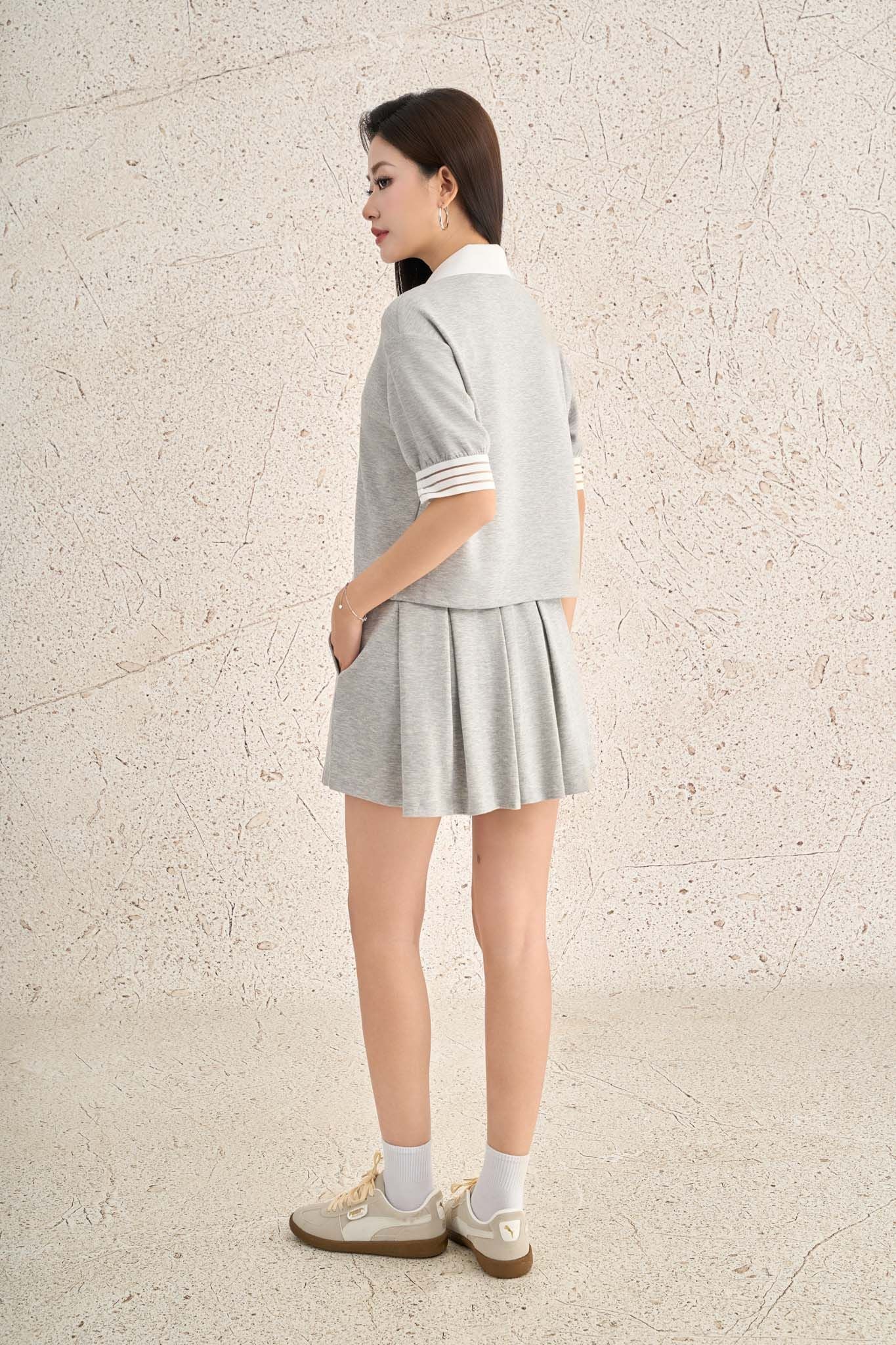 BJN53589 - Chân váy ngắn vải cotton dáng chữ A thân váy xếp ly tạo kiểu cạp chun co giãn - PANTIO