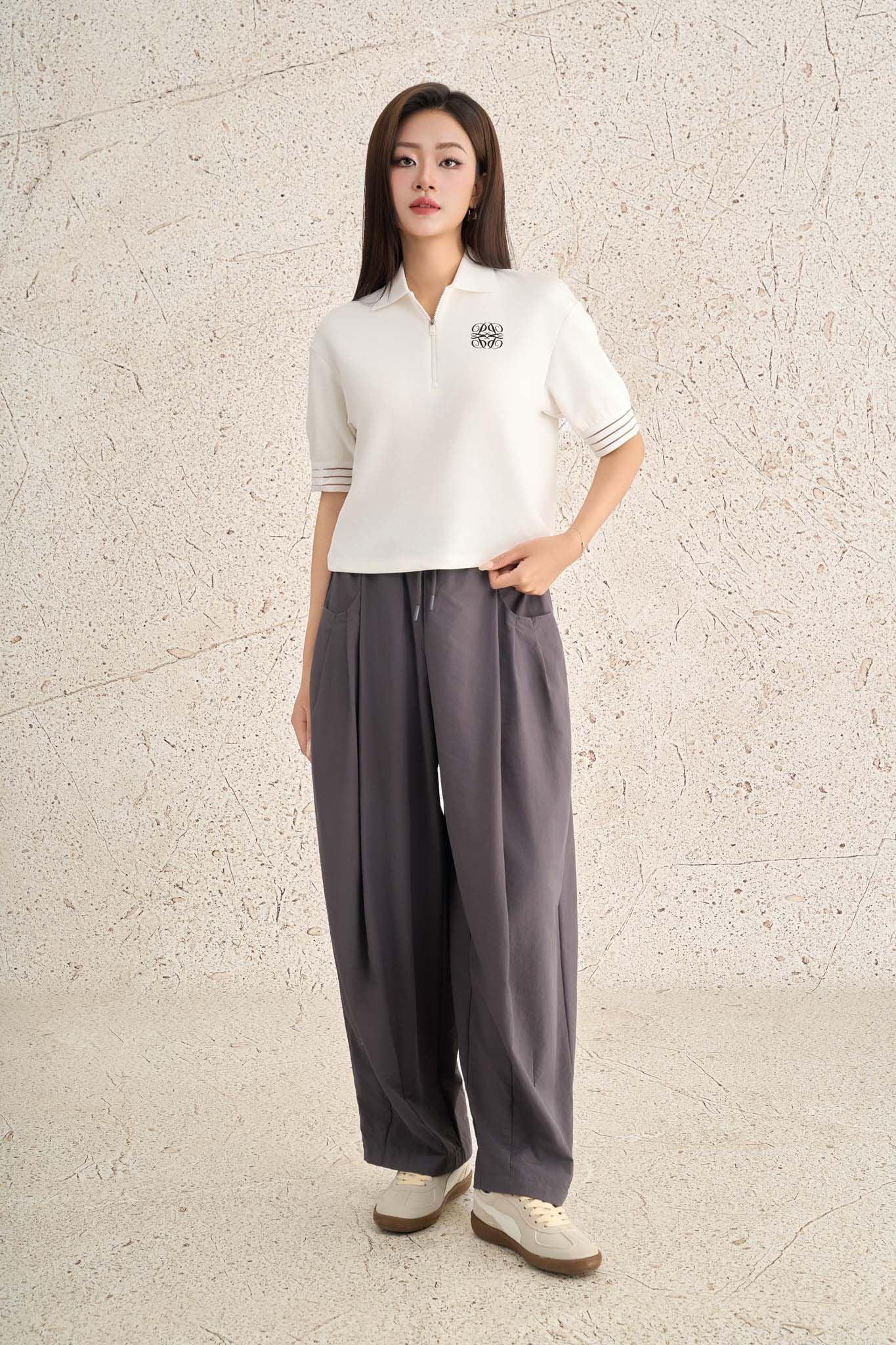 FQD51187 - Quần dài dạo phố vải gió dáng bomber cạp chun phối dây rút tạo kiểu - PANTIO