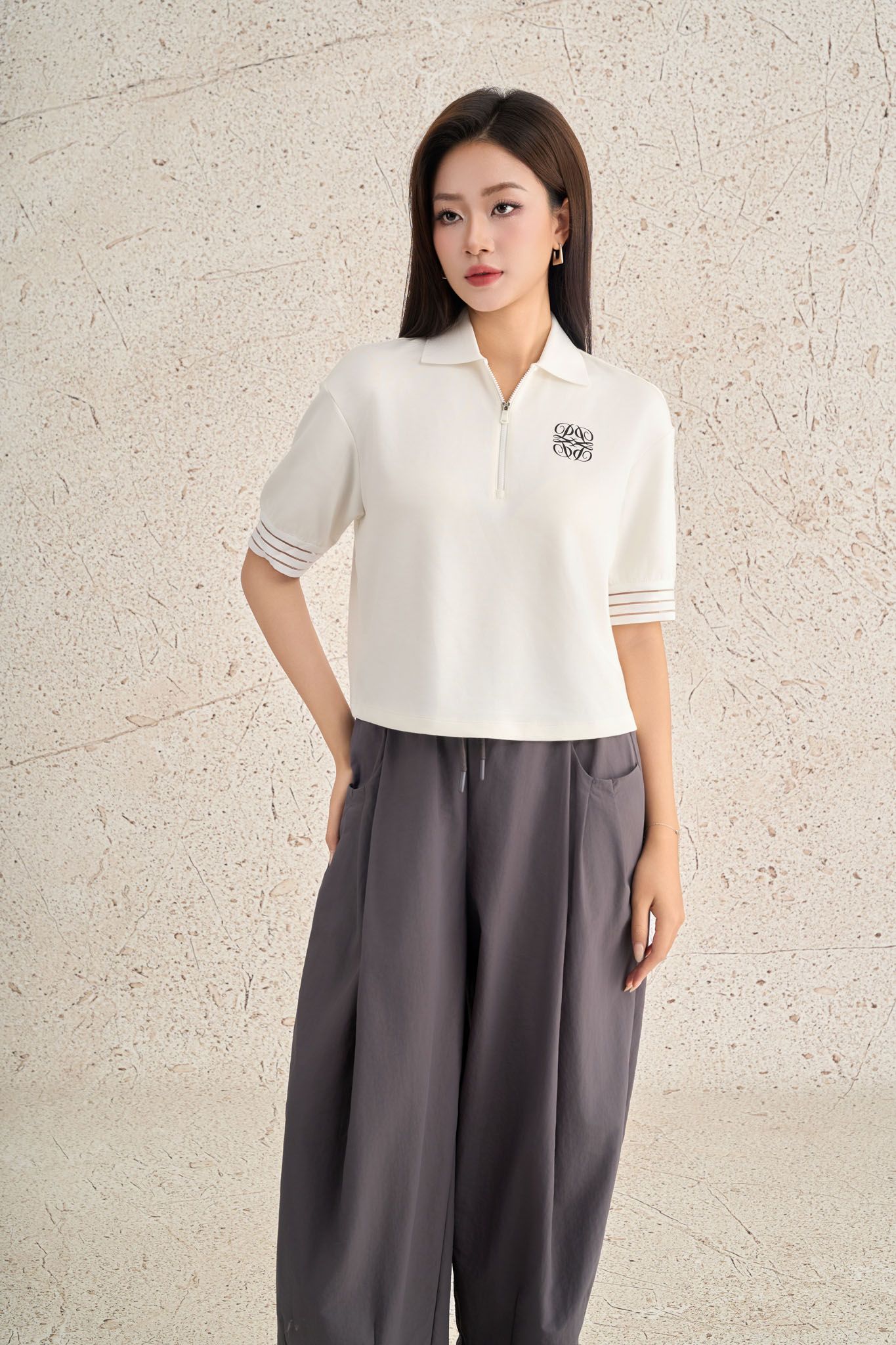 FQD51187 - Quần dài dạo phố vải gió dáng bomber cạp chun phối dây rút tạo kiểu - PANTIO