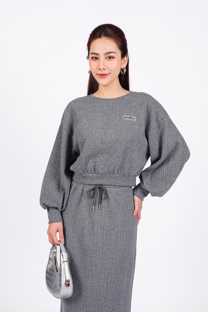 BAT93236 - Áo bộ thể thao vải len dáng lửng cổ tròn tay rộng bo chun tay áo - PANTIO