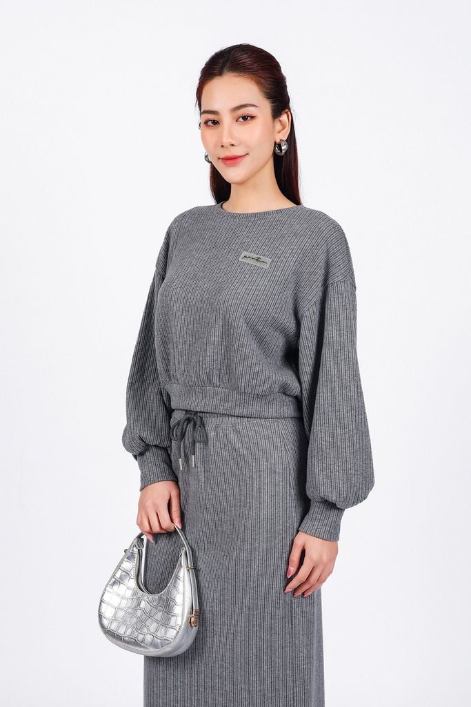 BAT93236 - Áo bộ thể thao vải len dáng lửng cổ tròn tay rộng bo chun tay áo - PANTIO