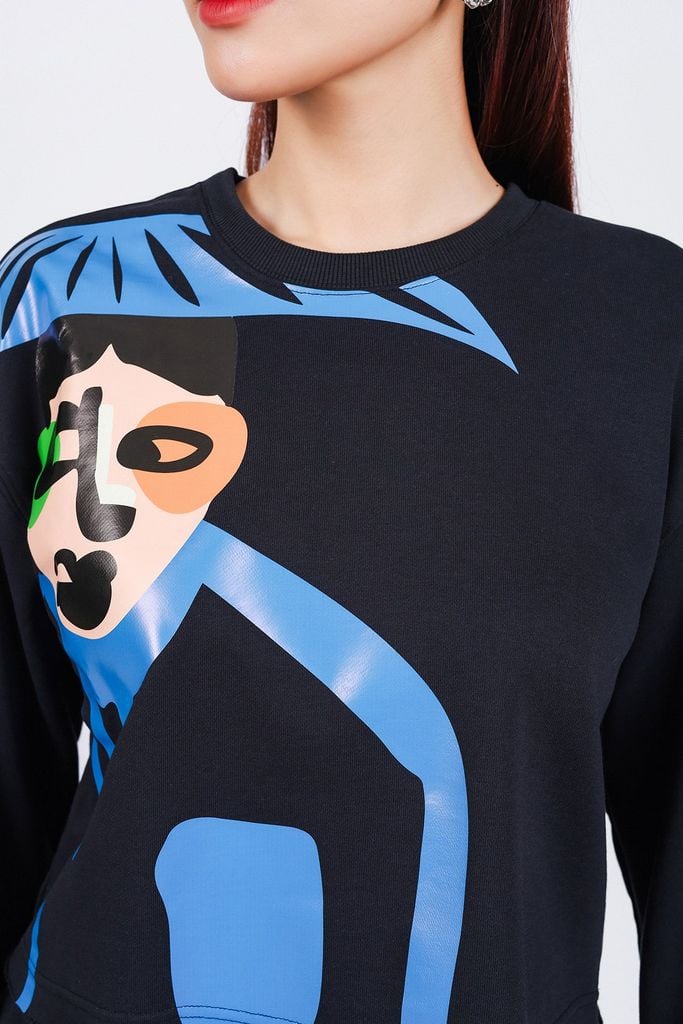 BAT93250 - Áo bộ thể thao vải cotton dáng lửng cổ tròn tay dài thân áo in hoạ tiết thời trang - PANTIO