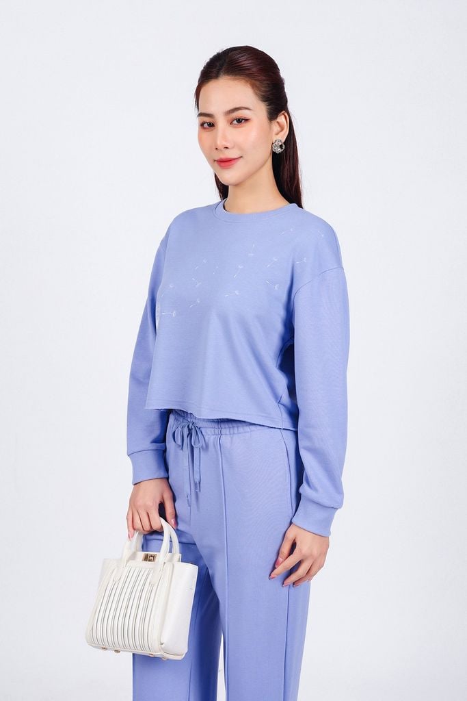 BAT93250 - Áo bộ thể thao vải cotton dáng lửng cổ tròn tay dài thân áo in hoạ tiết thời trang - PANTIO