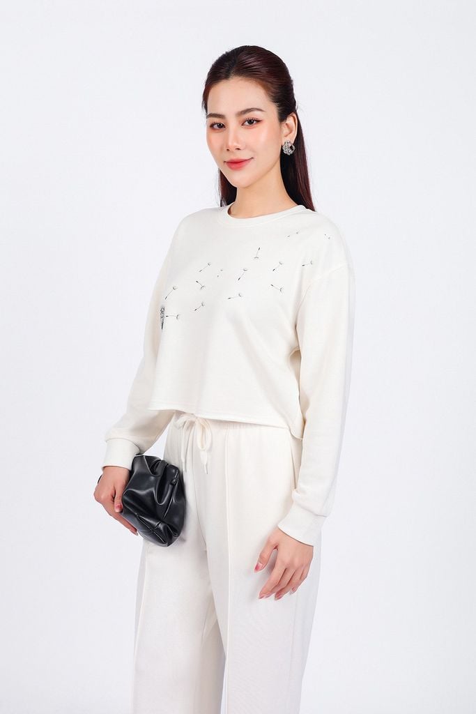 BAT93250 - Áo bộ thể thao vải cotton dáng lửng cổ tròn tay dài thân áo in hoạ tiết thời trang - PANTIO