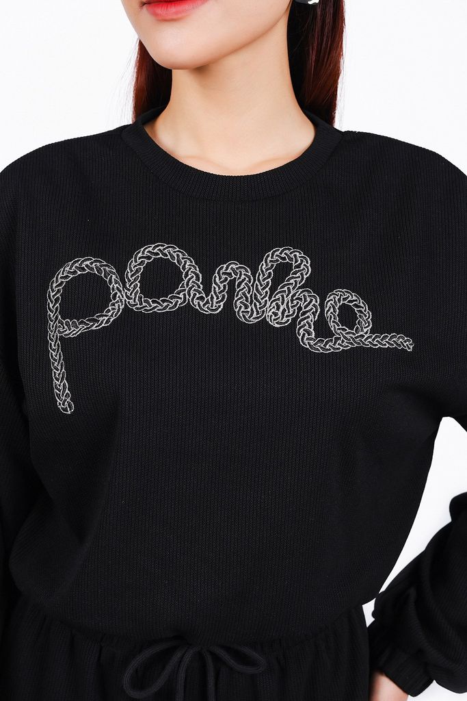 BAT93286 - Áo bộ thể thao vải len dáng lửng cổ tròn tay rộng gấu áo bo chun thân áo hoạ tiết thời trang - PANTIO