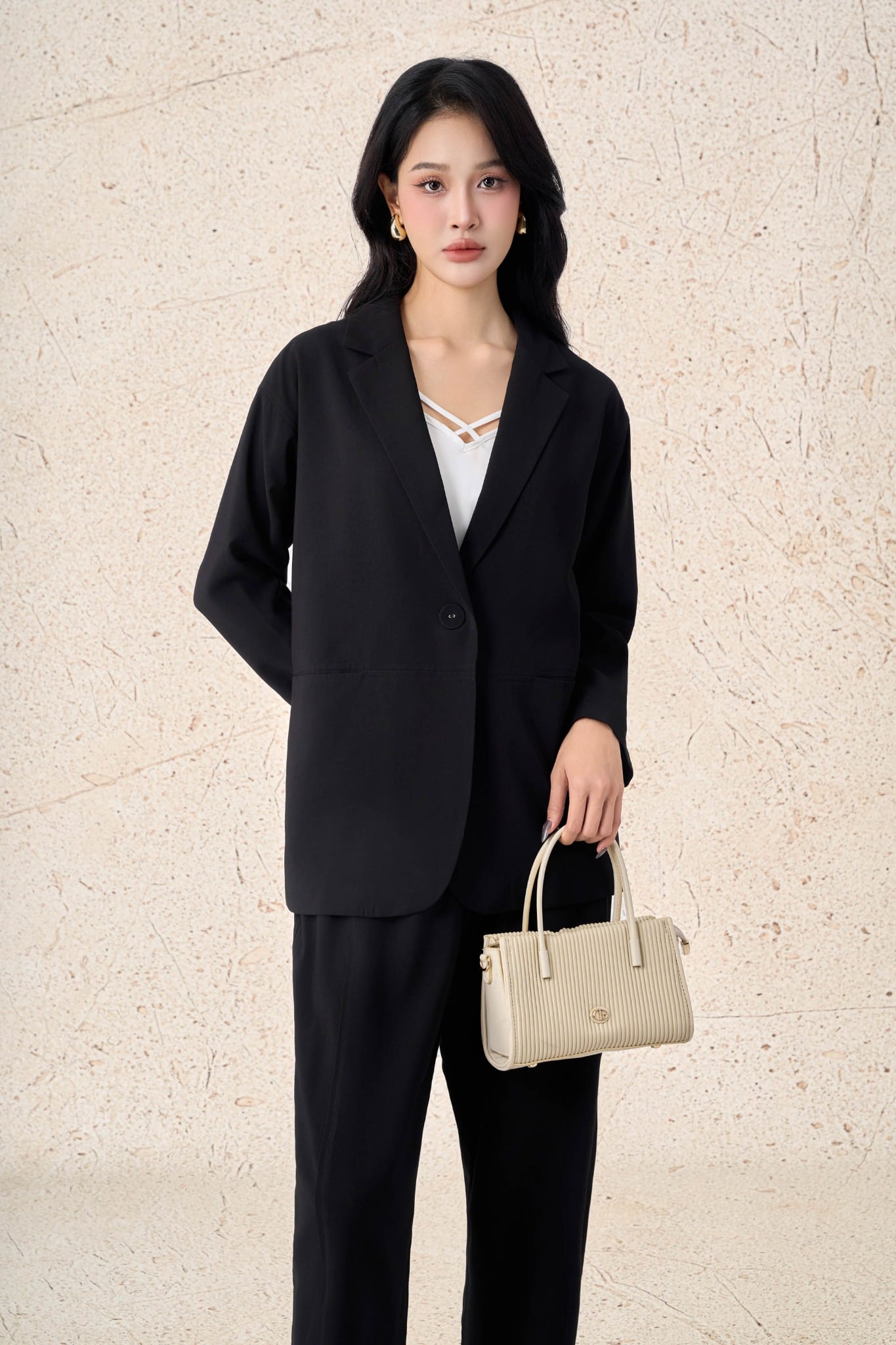 BQD13380 - Quần dài công sở vải tuytsi dáng baggy thời trang khoá thân trước - PANTIO