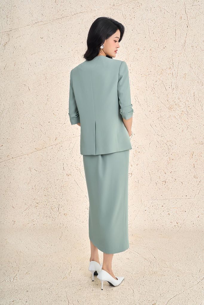 BAV13673 - Áo vest công sở vải tuytsi dáng suông cổ xẻ chữ V tay lửng thân áo có túi tạo kiểu - PANTIO