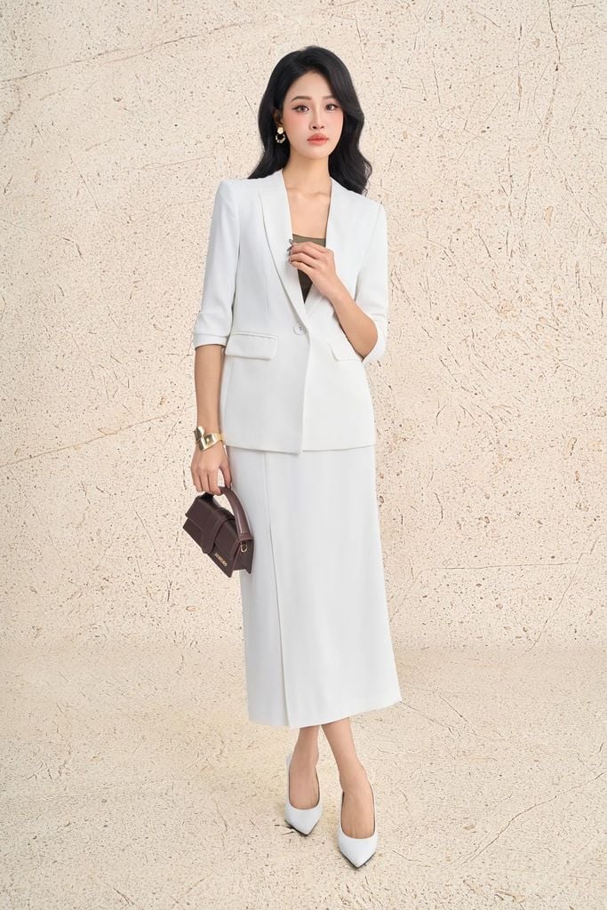 BAV13673 - Áo vest công sở vải tuytsi dáng suông cổ xẻ chữ V tay lửng thân áo có túi tạo kiểu - PANTIO