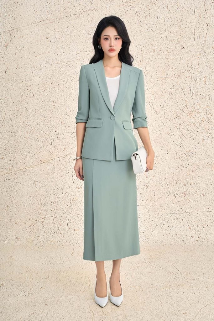 BAV13673 - Áo vest công sở vải tuytsi dáng suông cổ xẻ chữ V tay lửng thân áo có túi tạo kiểu - PANTIO