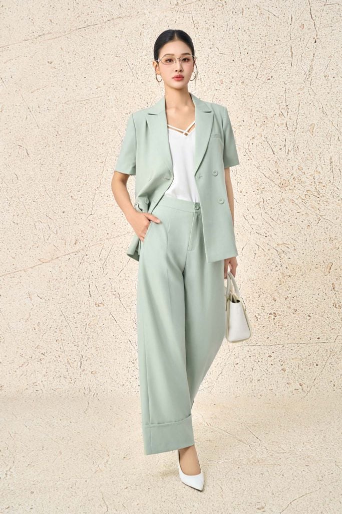 BQD33096 - Quần công sở vải tuytsi dáng suông dài ống rộng khoá thân trước - PANTIO