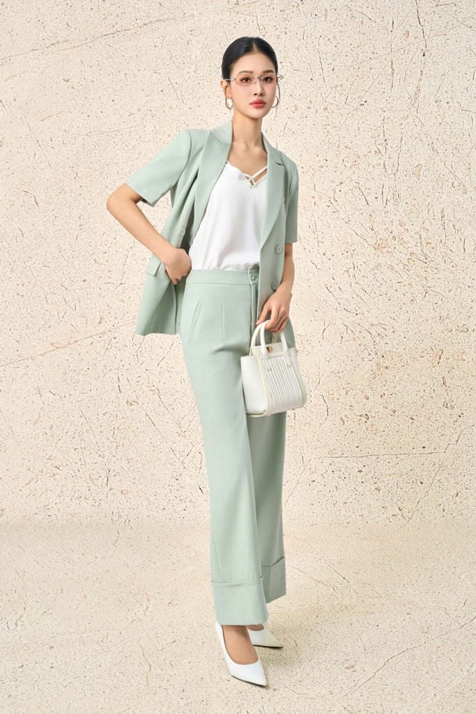 BQD33096 - Quần công sở vải tuytsi dáng suông dài ống rộng khoá thân trước - PANTIO