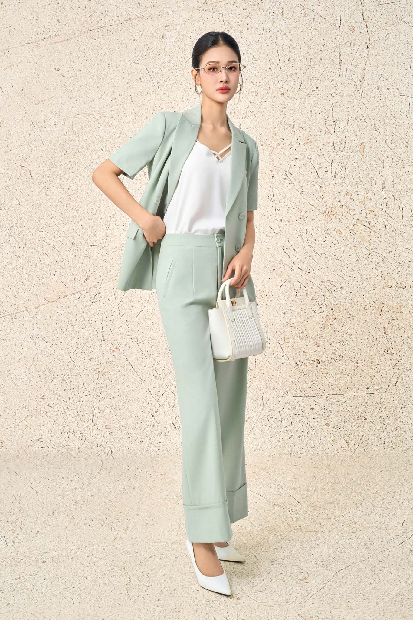 BQD33096 - Quần công sở vải tuytsi dáng suông dài ống rộng khoá thân trước - PANTIO