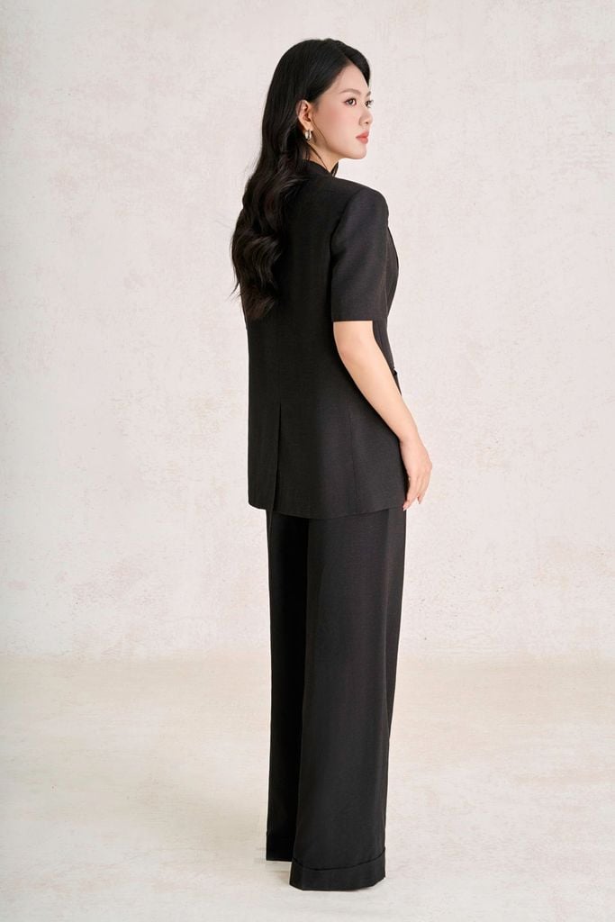 BAV33750 - Áo vest công sở vải thô đũi dáng suông cổ hai ve tay cộc thân áo có túi tạo kiểu - PANTIO