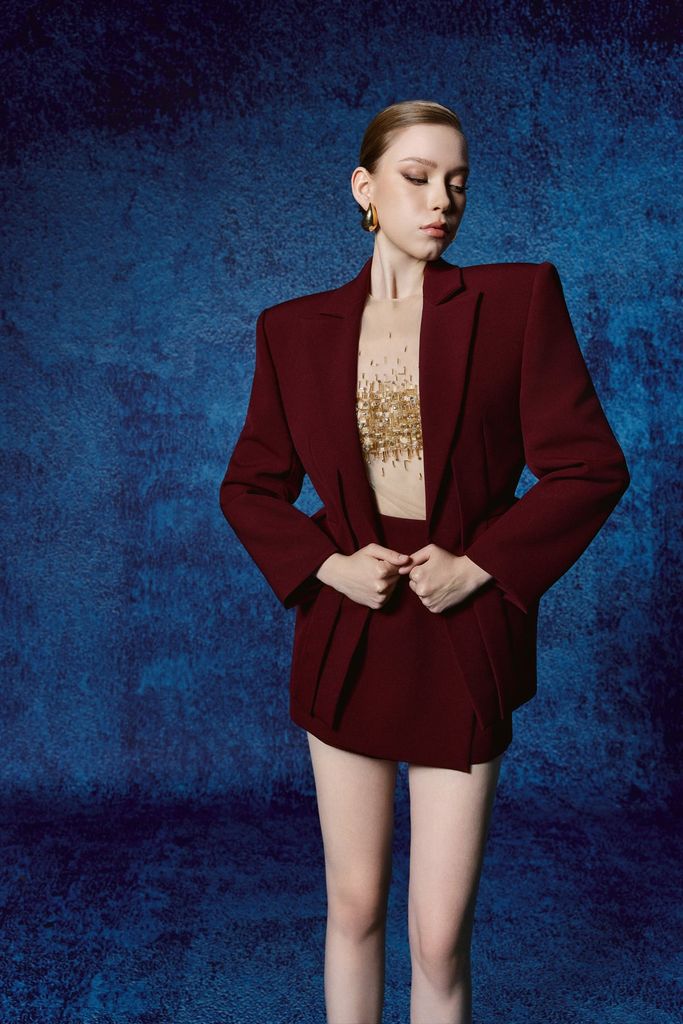 BQN53789 - Quần short công sở vải thô dày dáng chữ A thân quần phối vạt giả váy thời trang  - PANTIO