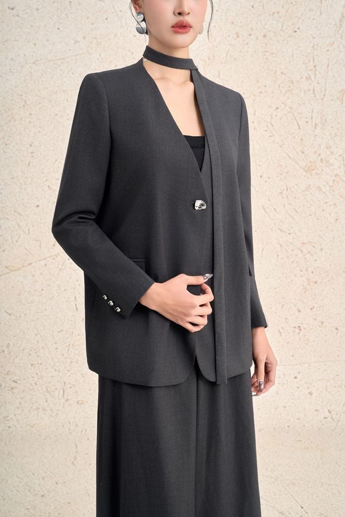 BQD93525 - Quần dài công sở vải thô dáng suông ống rộng thời trang ống quần phối ly tạo kiểu khoá thân trước - PANTIO