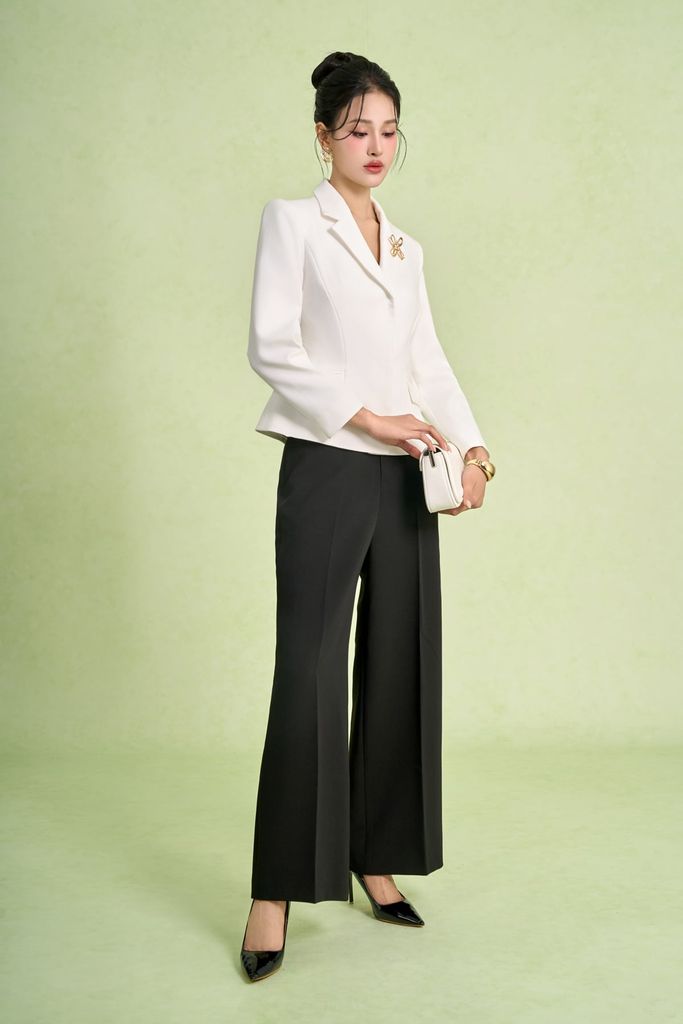 BQD93629 - Quần dài công sở vải thô dáng suông ống đứng thân quần phối ly tạo kiểu khóa thân trước - PANTIO