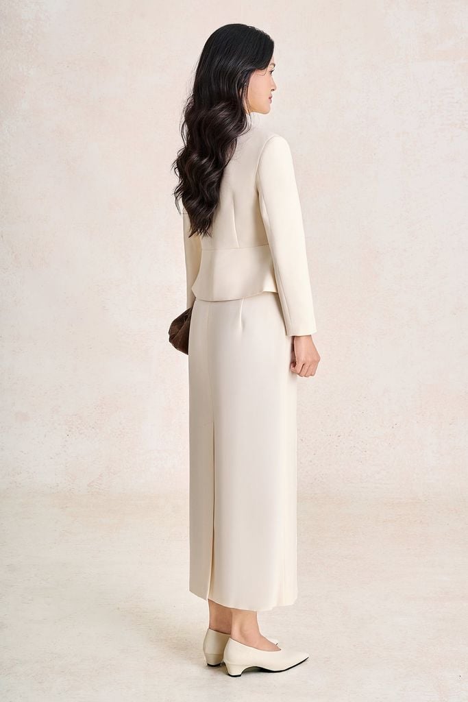 BAV93857 - Áo vest công sở vải thô đũi dáng peplum cổ kiểu phối phụ kiện kim loại thời trang - PANTIO