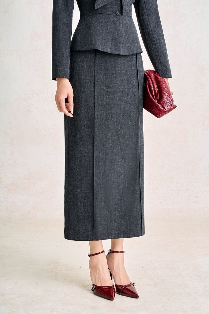 BAV93857 - Áo vest công sở vải thô đũi dáng peplum cổ kiểu phối phụ kiện kim loại thời trang - PANTIO