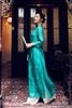 BDA50156 - Áo dài truyền thống vải tơ dáng ôm hai tà cổ tàu tay dài thân áo đính ngọc tạo kiểu - PANTIO