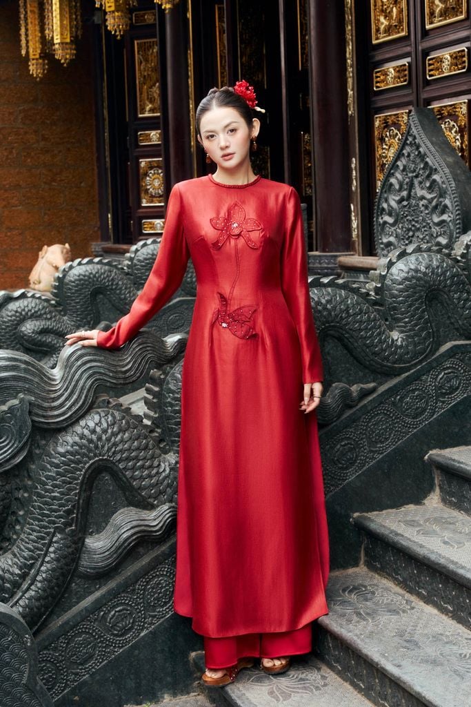 BDQ50160 - Quần áo dài truyền thống vải lụa dày dáng suông dài ống rộng khóa kéo trước cạp sau pha chun co giãn - PANTIO