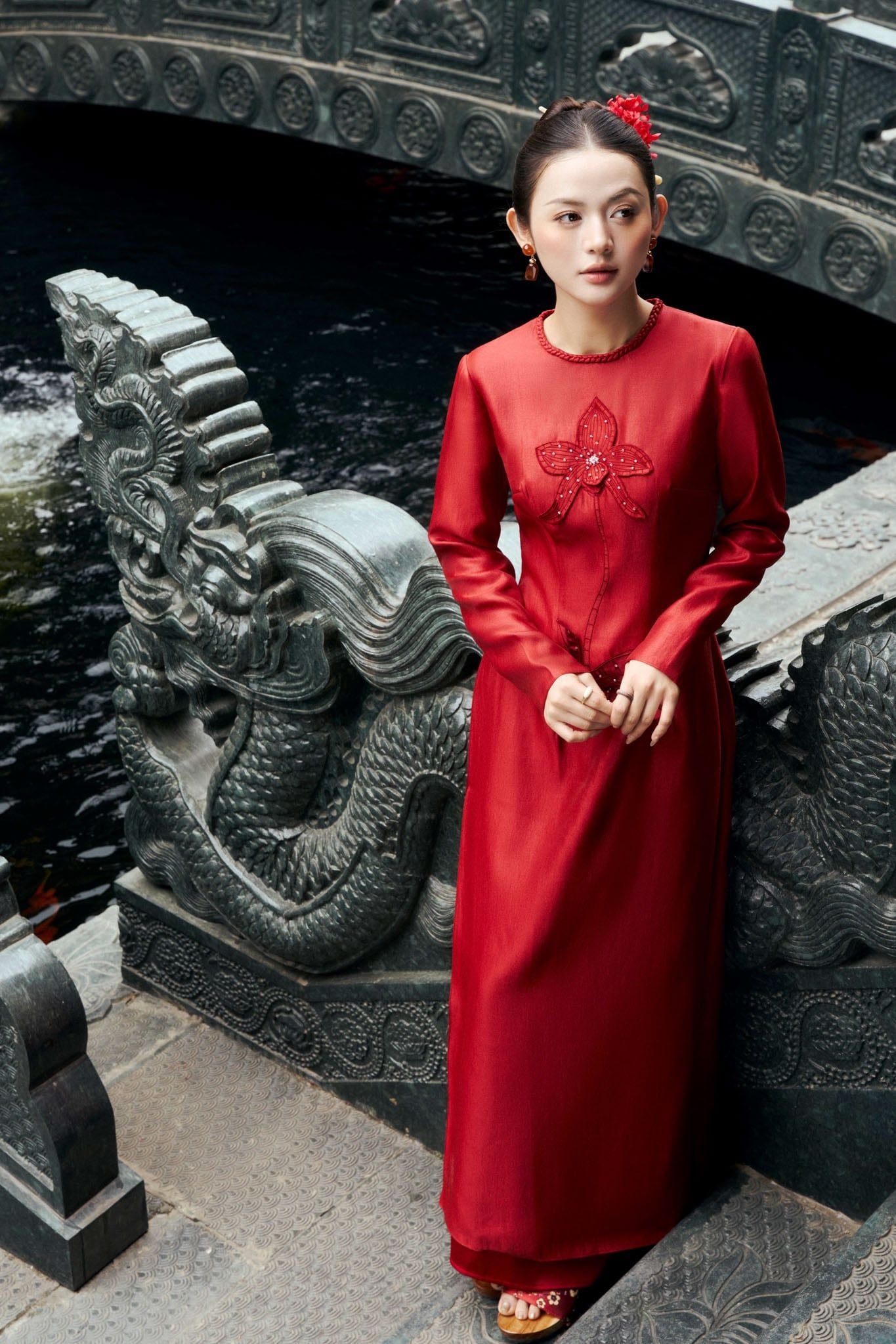 BDQ50160 - Quần áo dài truyền thống vải lụa dày dáng suông dài ống rộng khóa kéo trước cạp sau pha chun co giãn - PANTIO