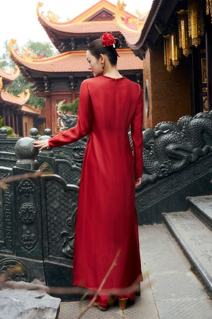 BDQ50160 - Quần áo dài truyền thống vải lụa dày dáng suông dài ống rộng khóa kéo trước cạp sau pha chun co giãn - PANTIO