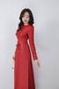 BDA50180 - Áo dài truyền thống vải tafta dáng ôm cổ tròn tay dài thân áo đính hoa 3D cao cấp khóa thân sau - PANTIO