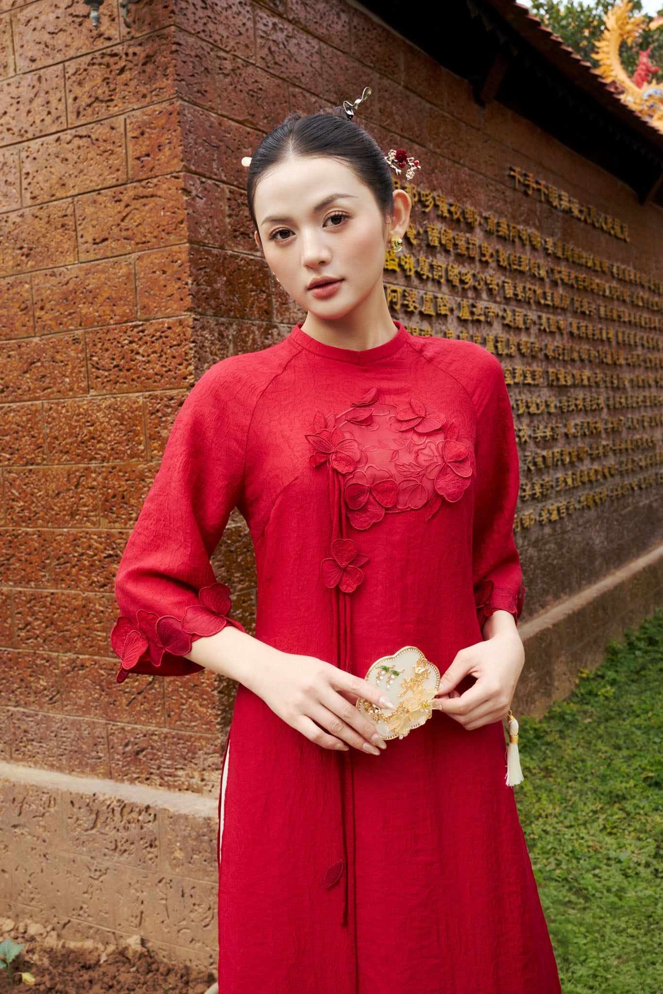 BDQ50139 - Quần dài truyền thống vải lụa dáng suông ống rộng cạp liền thân sau pha chun - PANTIO