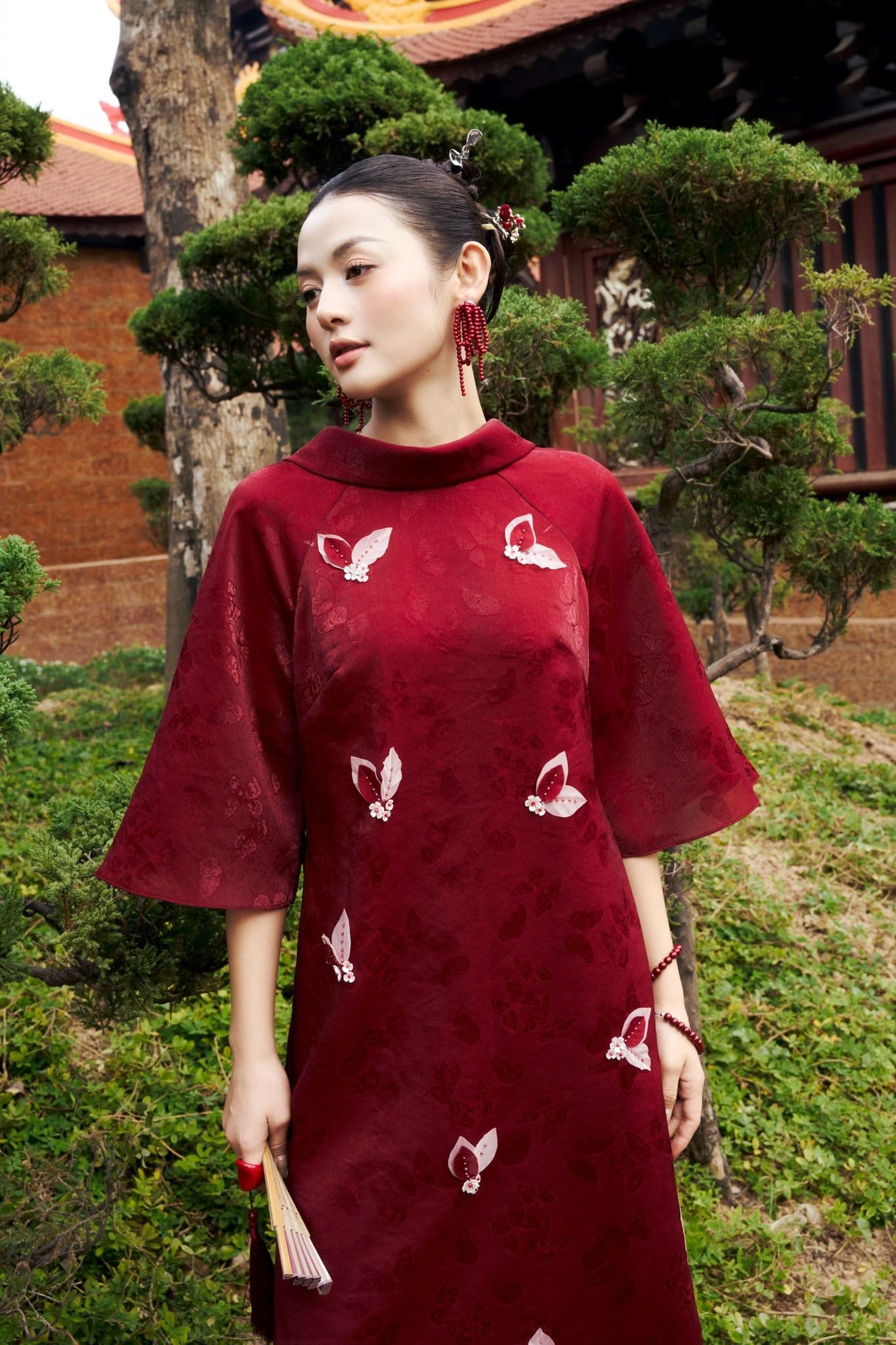 BDQ52025 - Quần áo dài truyền thống vải lụa dáng suông ống rộng cạp liền thân sau pha chun - PANTIO