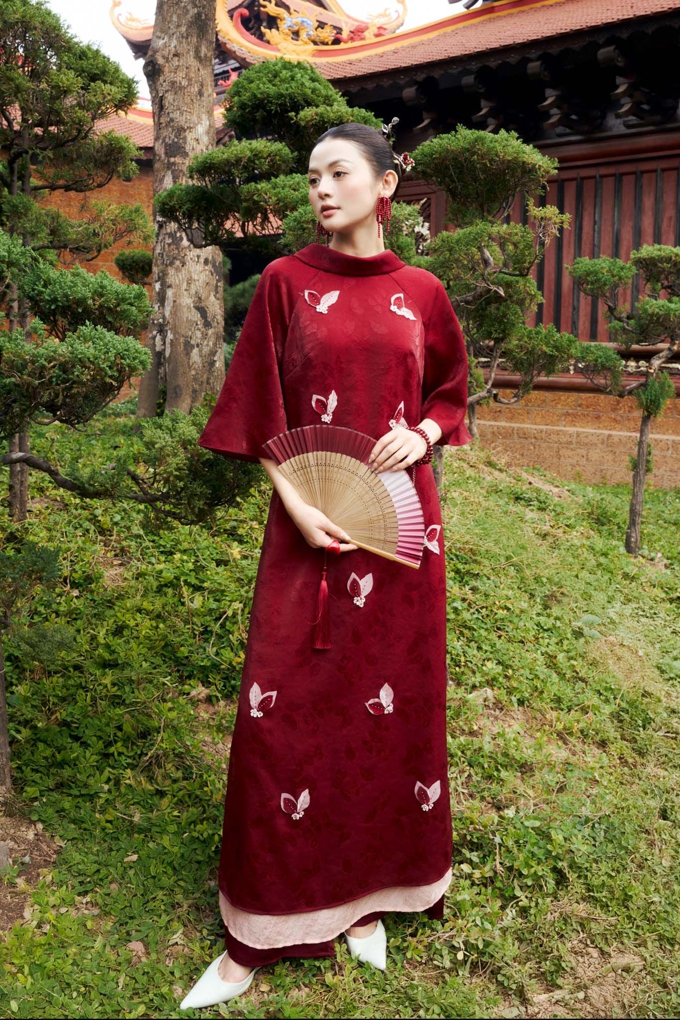 BDQ52025 - Quần áo dài truyền thống vải lụa dáng suông ống rộng cạp liền thân sau pha chun - PANTIO