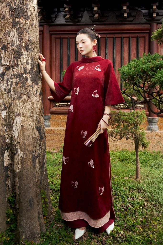 BDQ52025 - Quần áo dài truyền thống vải lụa dáng suông ống rộng cạp liền thân sau pha chun - PANTIO