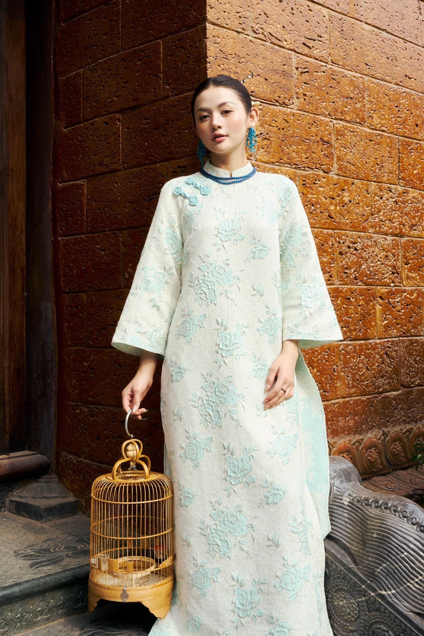 BDQ50139 - Quần dài truyền thống vải lụa dáng suông ống rộng cạp liền thân sau pha chun - PANTIO