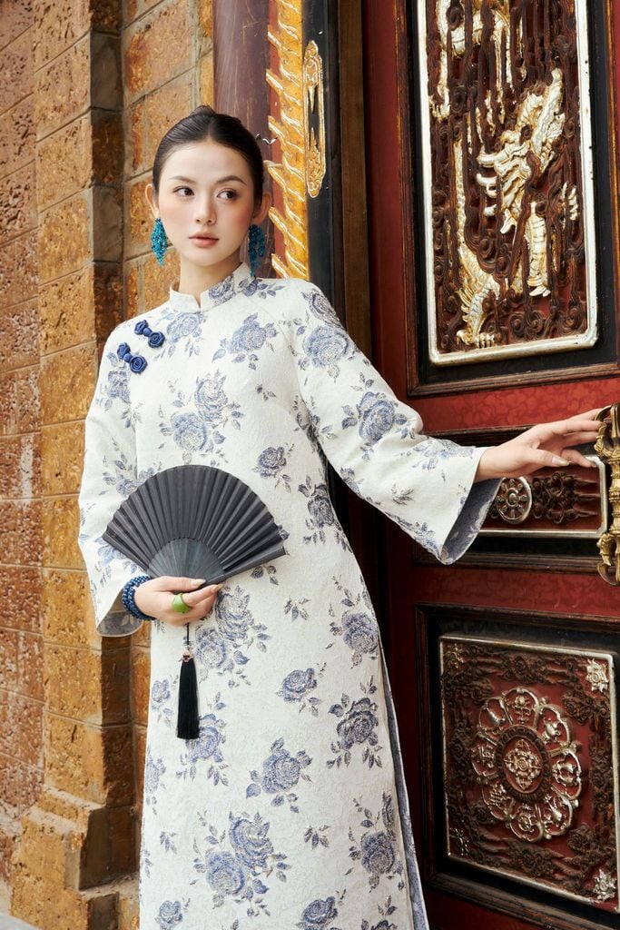 BDQ50160 - Quần áo dài truyền thống vải lụa dày dáng suông dài ống rộng khóa kéo trước cạp sau pha chun co giãn - PANTIO