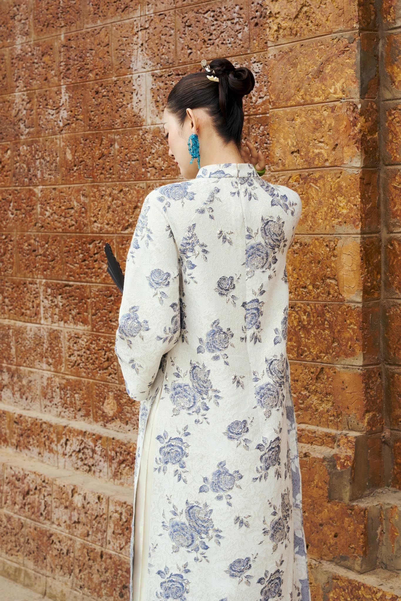 BDQ50160 - Quần áo dài truyền thống vải lụa dày dáng suông dài ống rộng khóa kéo trước cạp sau pha chun co giãn - PANTIO