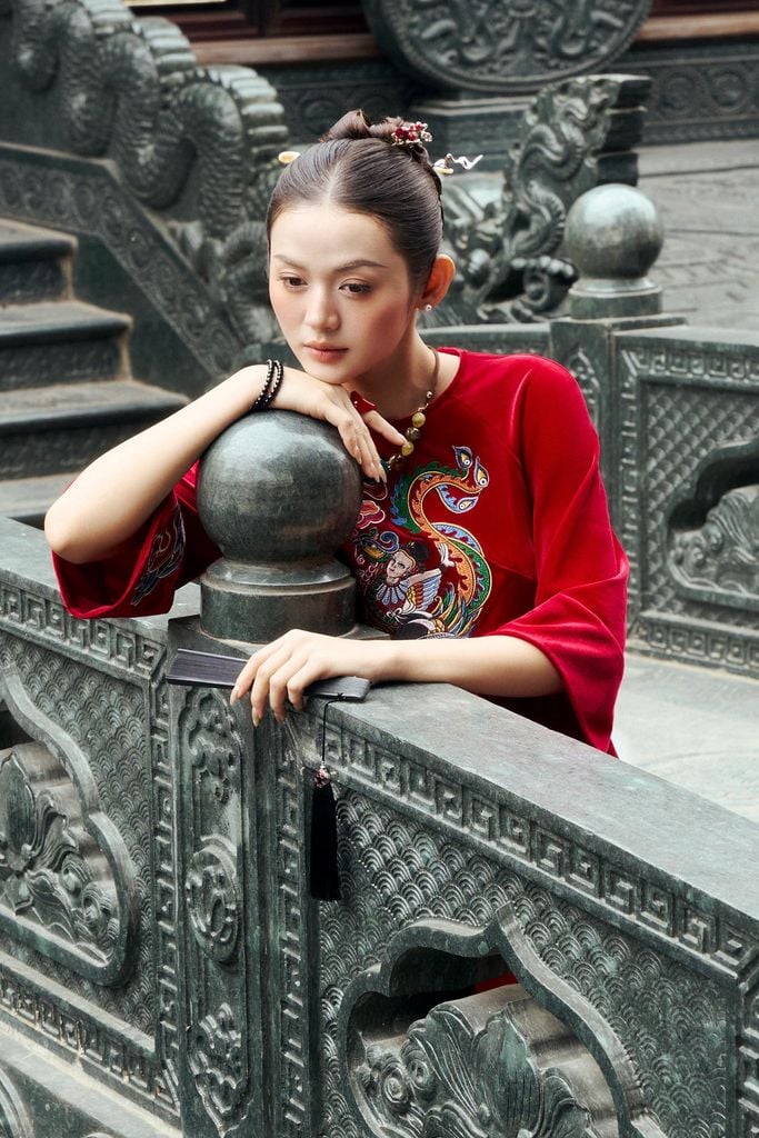 BDQ52025 - Quần áo dài truyền thống vải lụa dáng suông ống rộng cạp liền thân sau pha chun - PANTIO