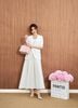 BDC73570 - Đầm công sở vải thô dáng xoè cổ vuông không tay ôm eo phối dây đai thân váy xếp ly bung tạo kiểu khoá thân sau - PANTIO