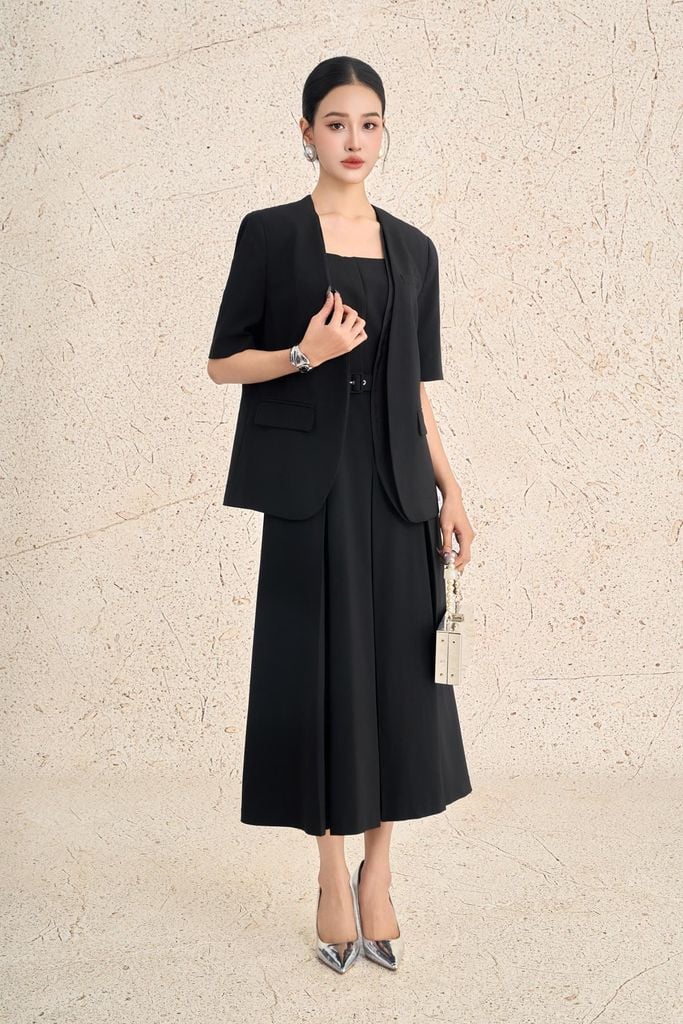 BAD73570 - Áo khoác demi công sở vải thô dáng suông tay lửng thân áo có nắp túi ốp tạo kiểu - PANTIO