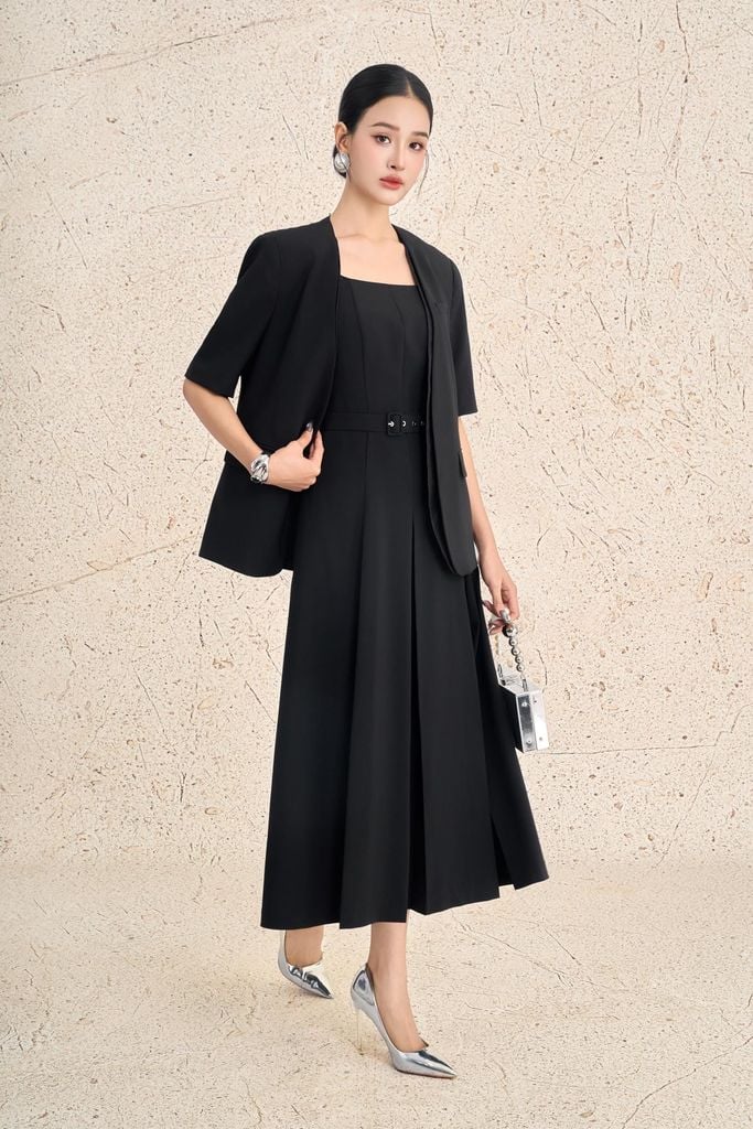 BAD73570 - Áo khoác demi công sở vải thô dáng suông tay lửng thân áo có nắp túi ốp tạo kiểu - PANTIO